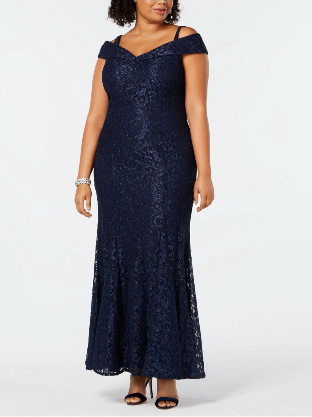 Plus Size Navy Lace Gown Mother of the Bride Groom Off Shoulders 20 20W R & M